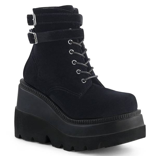 Demonia Women's Shaker-52 Platform Boots - Black Velvet D8249-06US Clearance